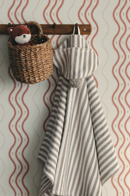 Hooded bath towel - Light Taupe Striped