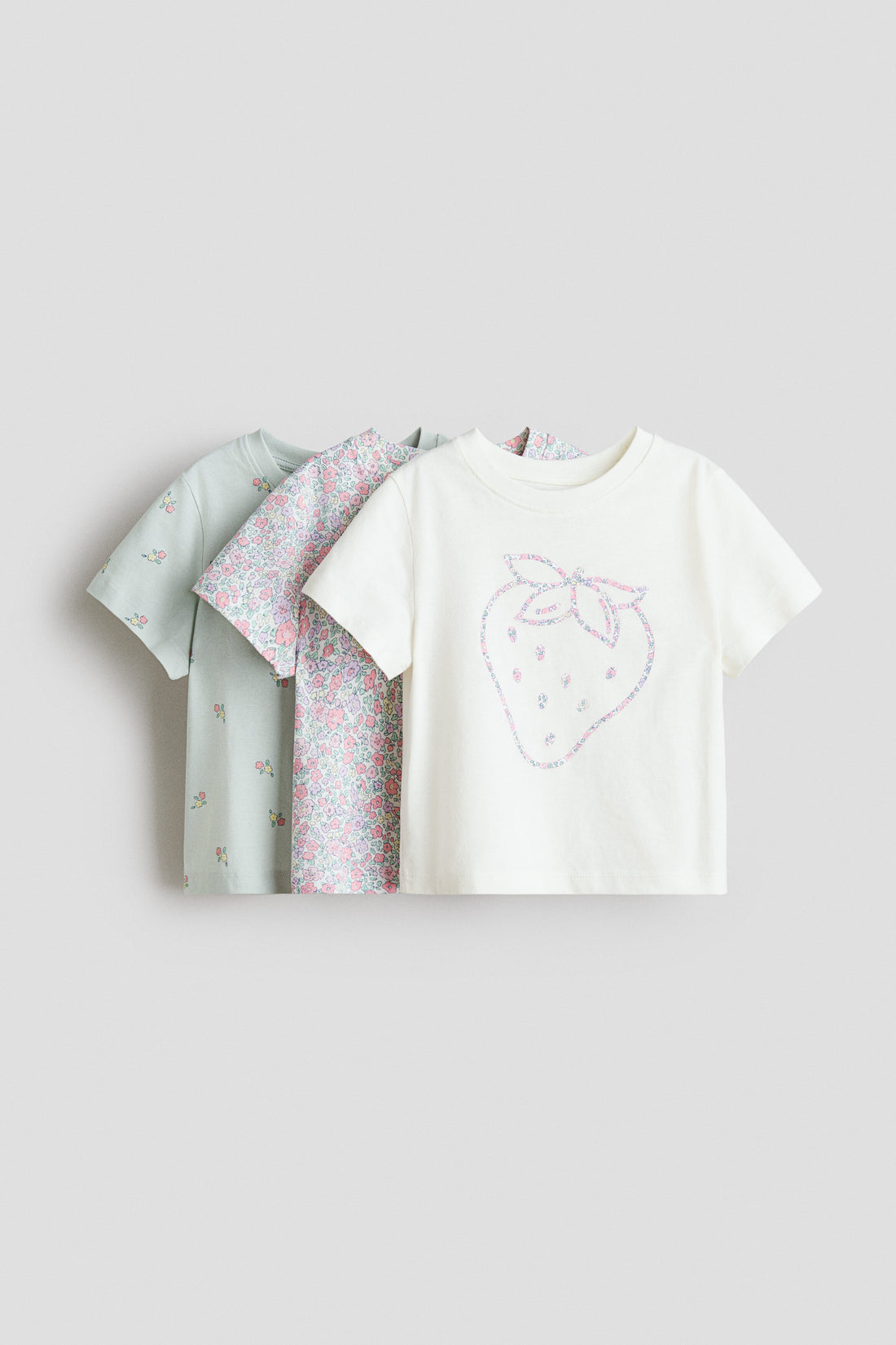 3-pack printed T-shirts - Cream Strawberry / 8-10 Years
