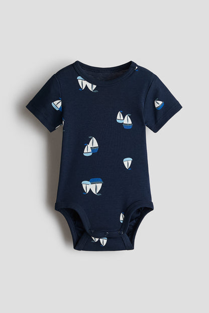 Printed bodysuit - Blue Sailboats / 12-18 Months