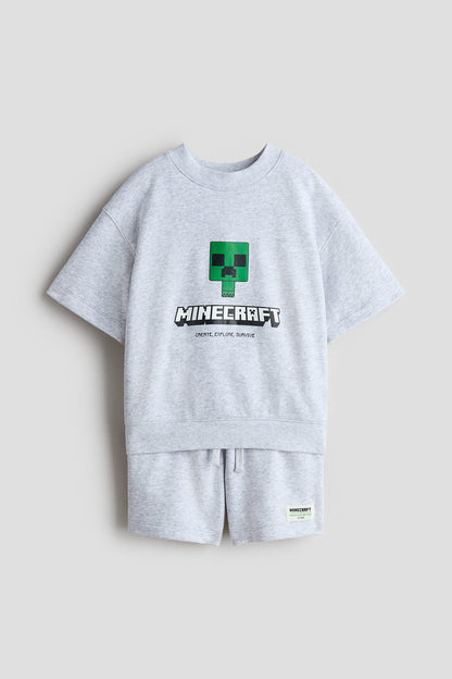 2-piece printed sweatshirt set - Light Grey Marl Minecraft / 9-10 Years