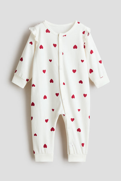 Patterned sleepsuit - White Hearts 2 / 12-18 Months