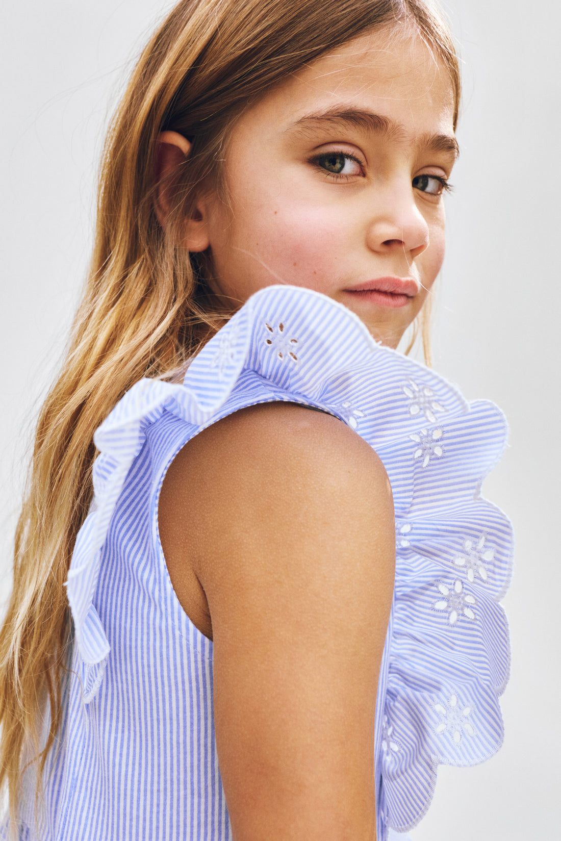 Flounce-trimmed cotton dress