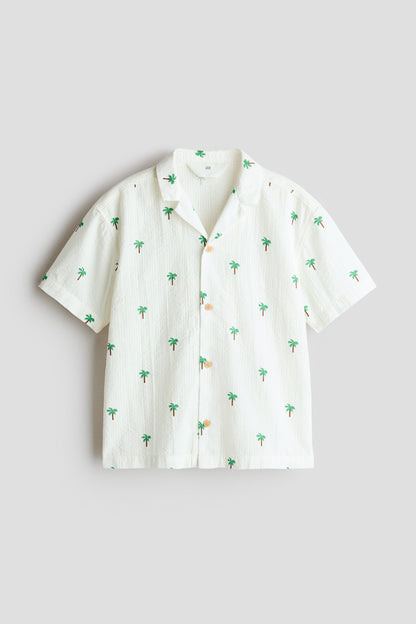 Seersucker resort shirt - White Palm Trees / 1.5-2 Years