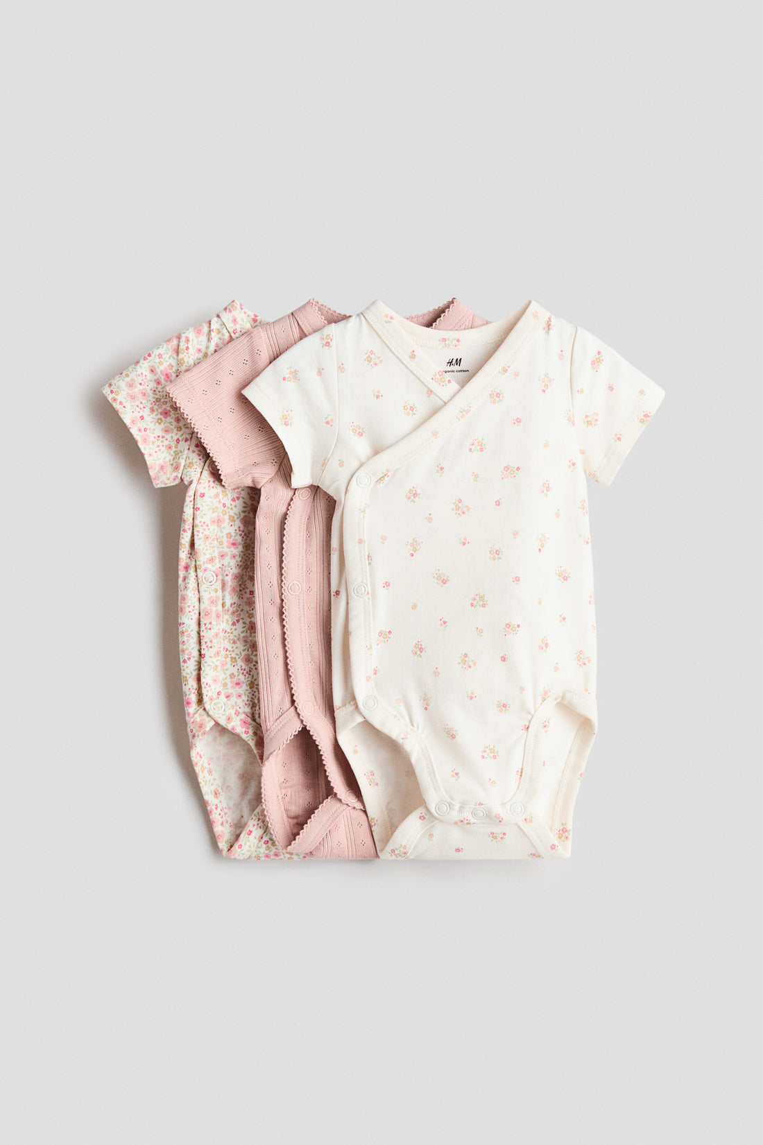 3-pack wrapover bodysuits - Light Dusty Pink Floral 0