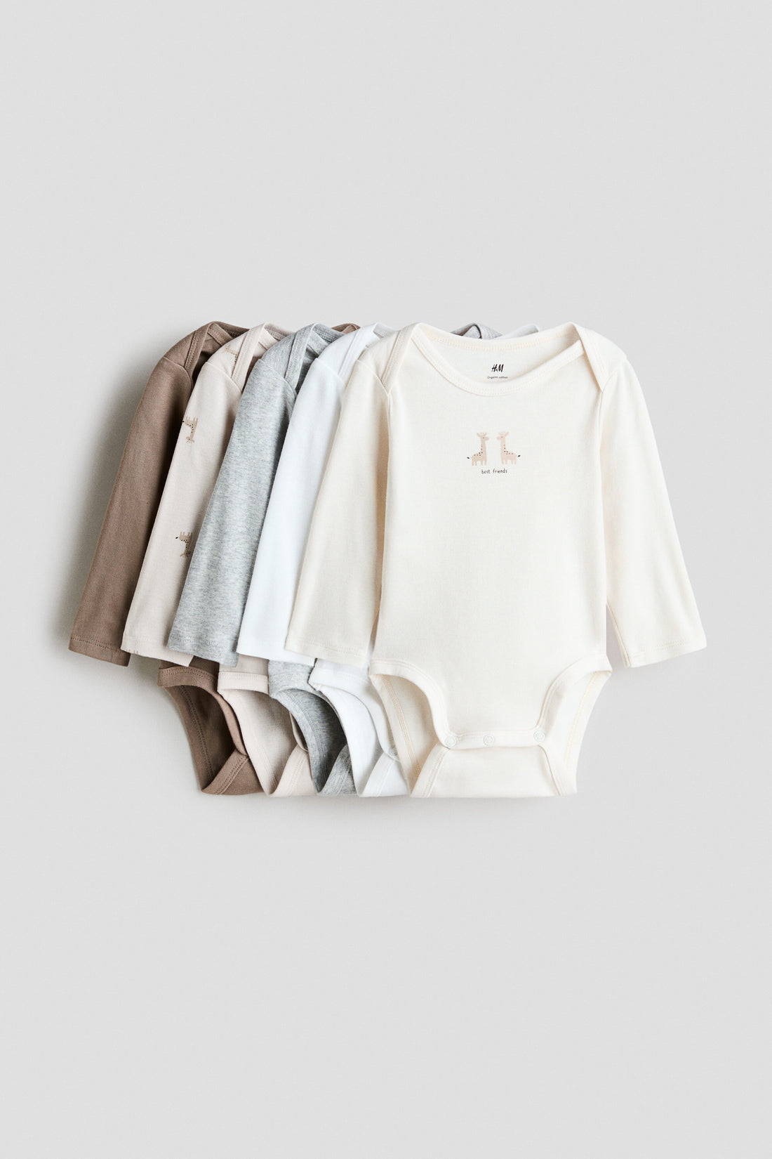 5-pack long-sleeved bodysuits - Light Beige Giraffes 0 / 12-18 Months