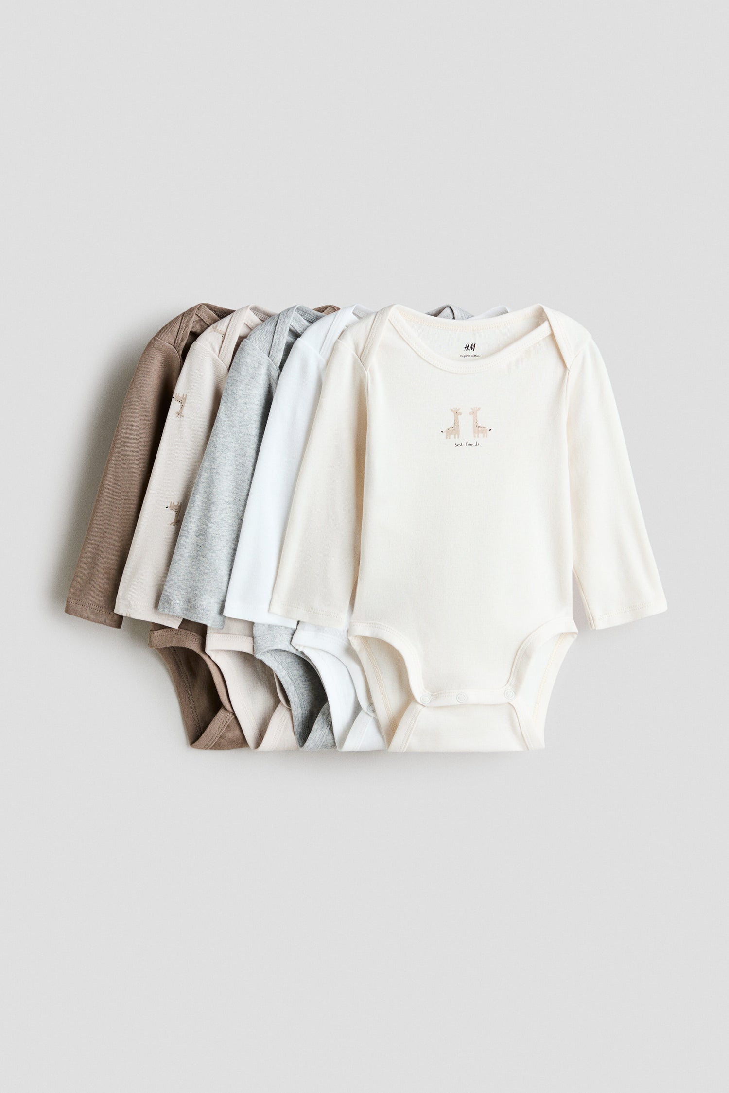 5-pack long-sleeved bodysuits - Light Beige Giraffes 0 / 12-18 Months