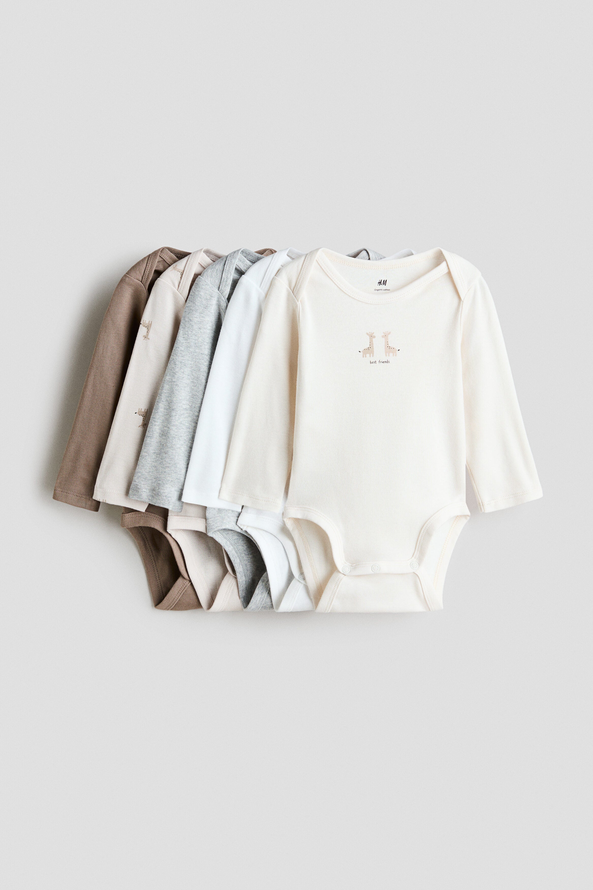 5-pack long-sleeved bodysuits - Light Beige Giraffes 0 / 12-18 Months