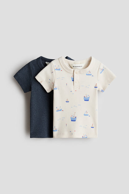 2-pack cotton Henley tops - Blue Boats / 12-18 Months