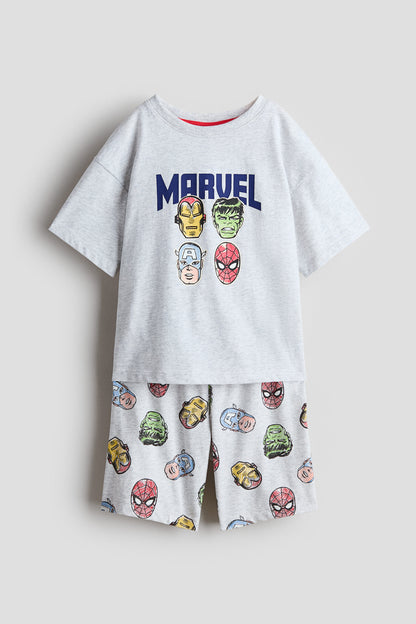 Printed cotton pyjamas - Light Grey Marl Marvel Comics / 8-10 Years