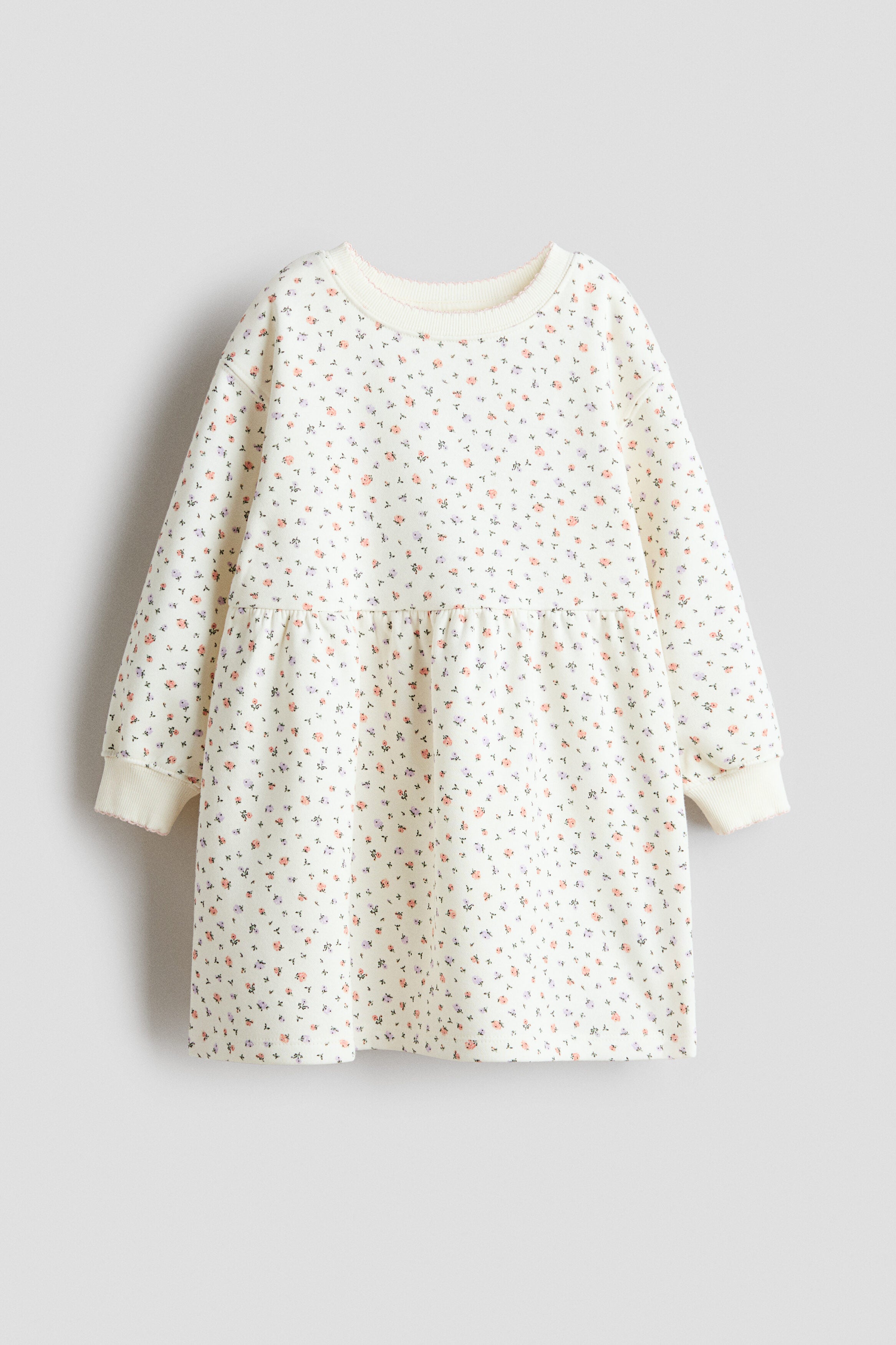 Patterned sweatshirt dress - White Floral / 1.5-2 Years