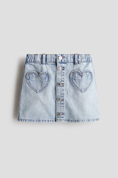 A-line denim skirt - Light Denim Blue Hearts / 2-3 Years
