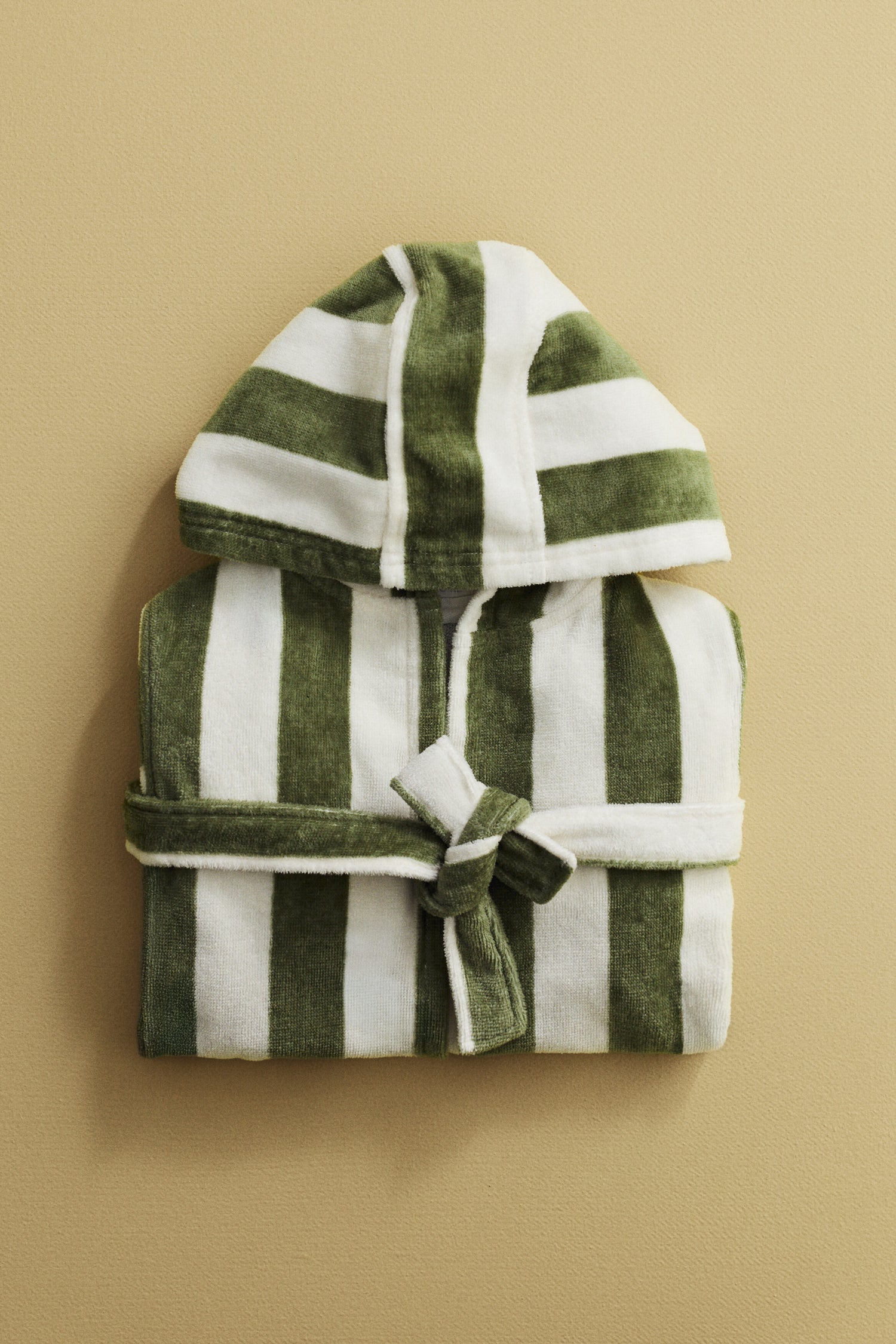 Cotton terry dressing gown - Green White Striped / 8-10 Years
