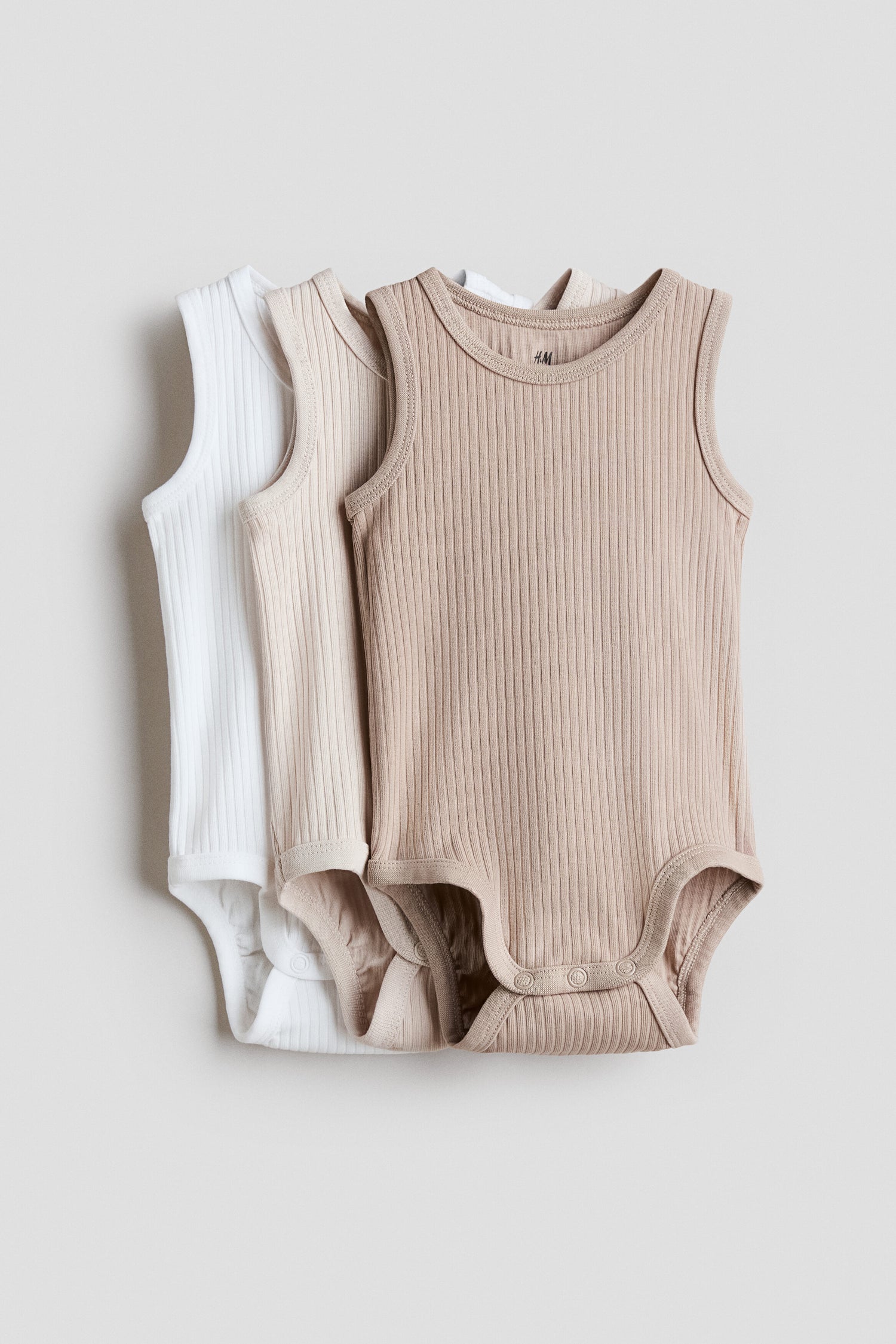 3-pack sleeveless bodysuits - Beige White / 80