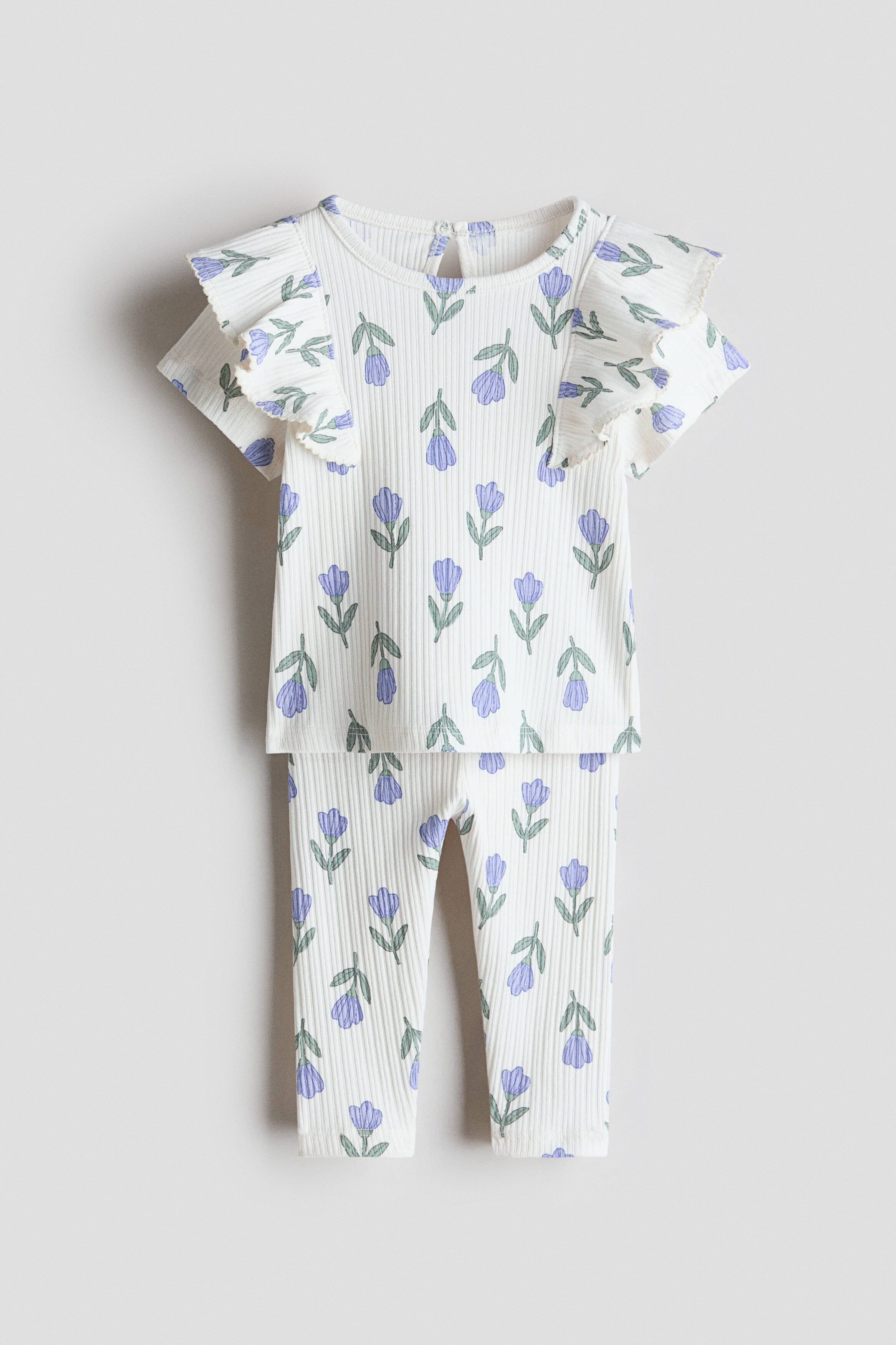 2-piece printed cotton set - White Floral 0 / 1.5-2 Years