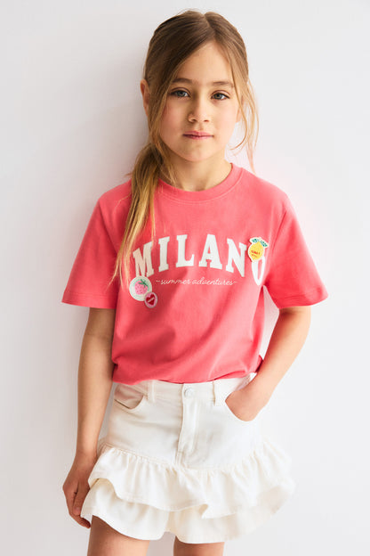 Motif-detail t-shirt - Light Red Milano / 1.5-2 Years