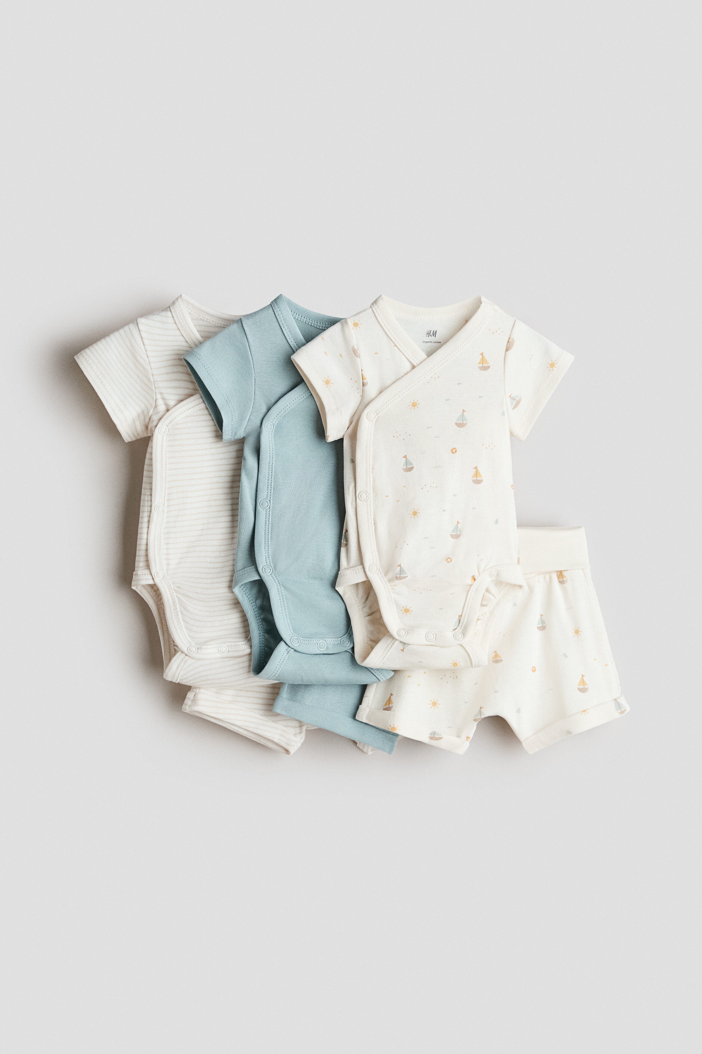 6-piece jersey set - Light Dusty Blue Sailing Boats / 1-2 Months