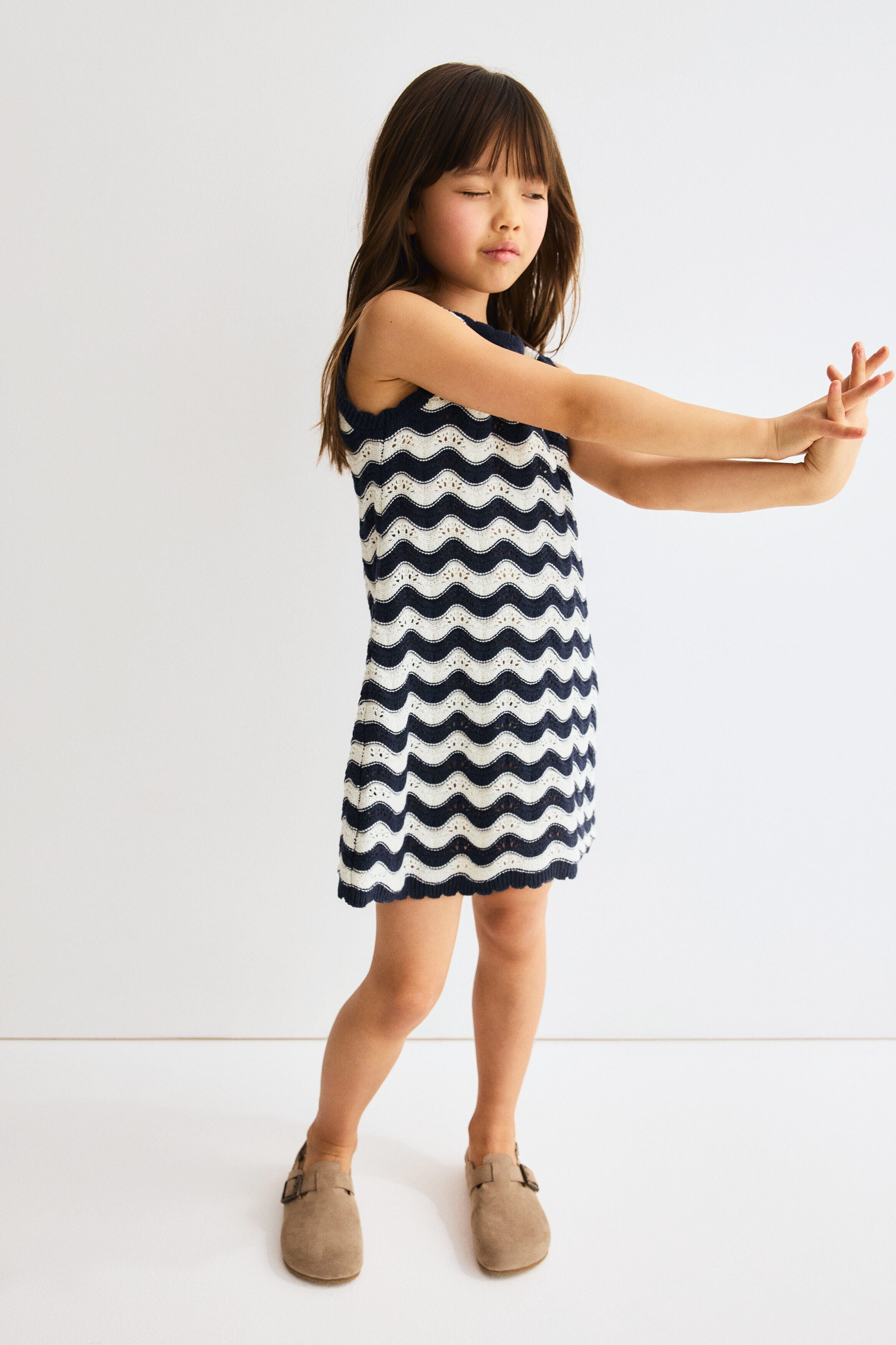 Appliquéd hole-knit dress