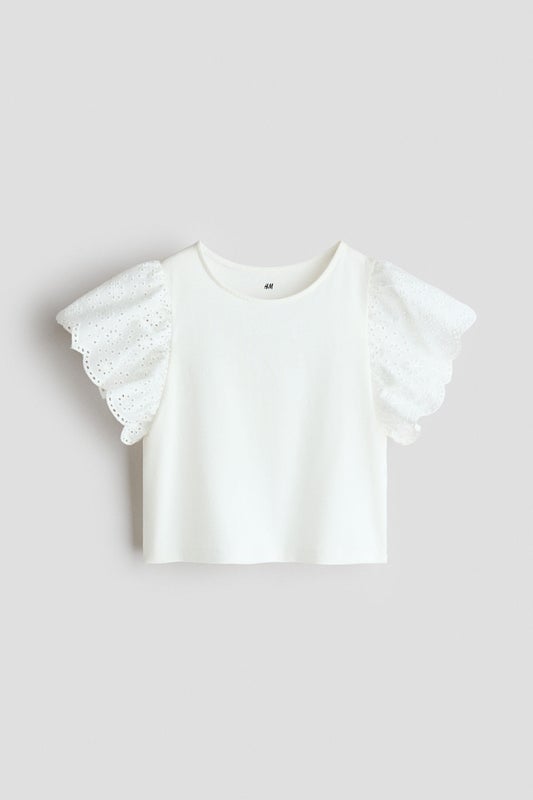 Flutter-sleeved broderie anglaise top