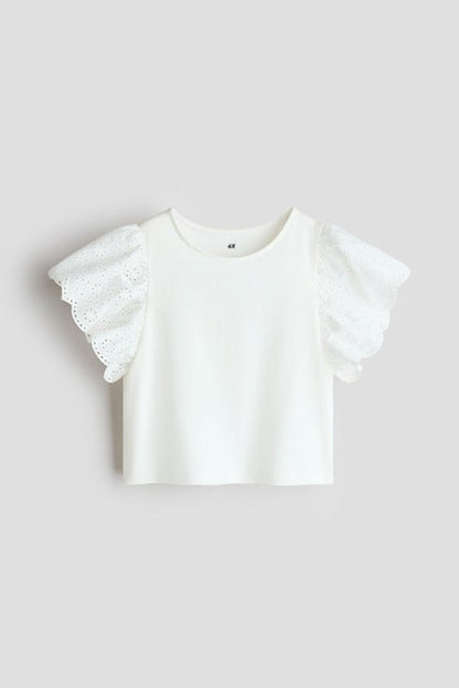 Flutter-sleeved broderie anglaise top