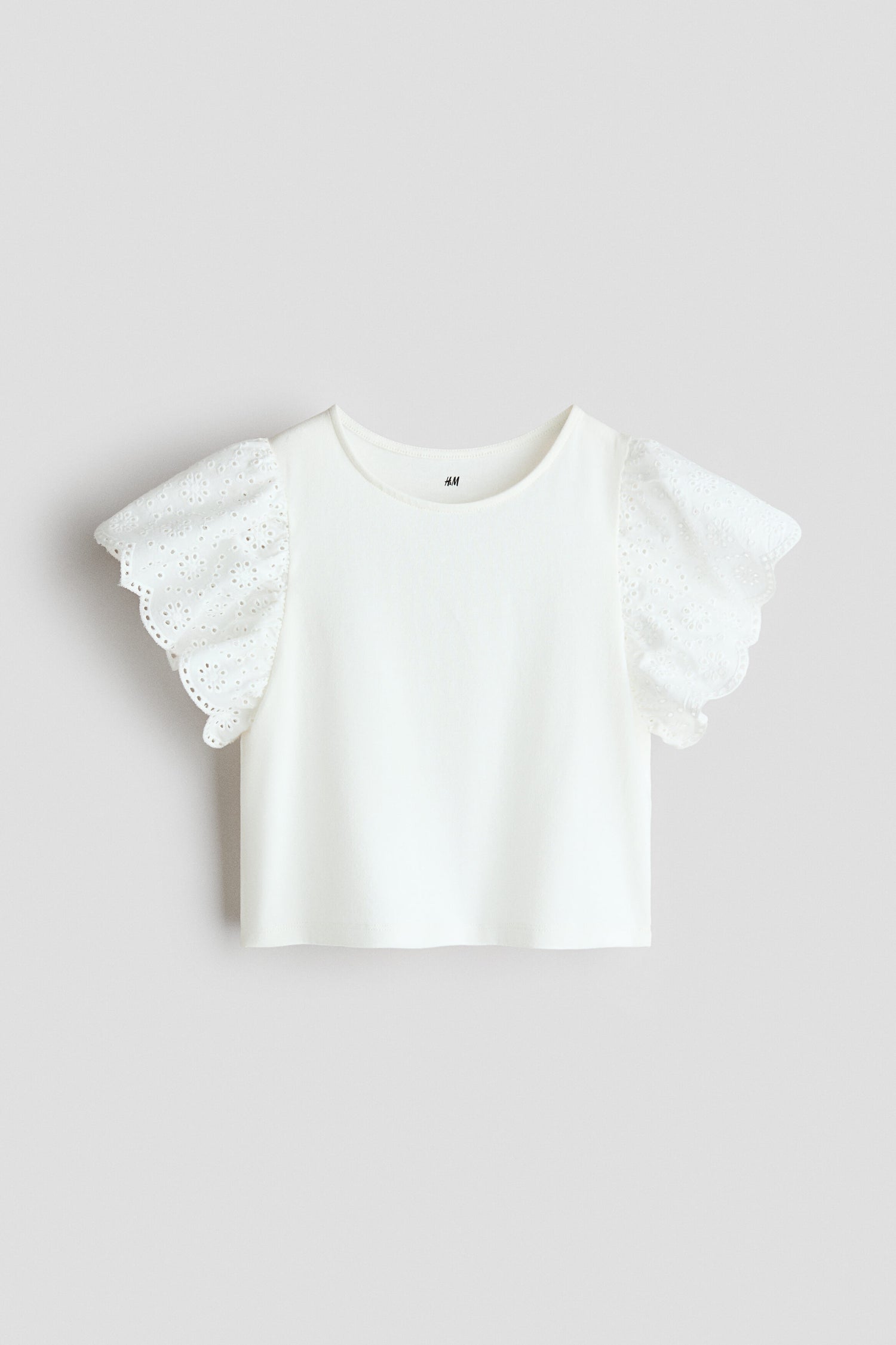 Flutter-sleeved broderie anglaise top