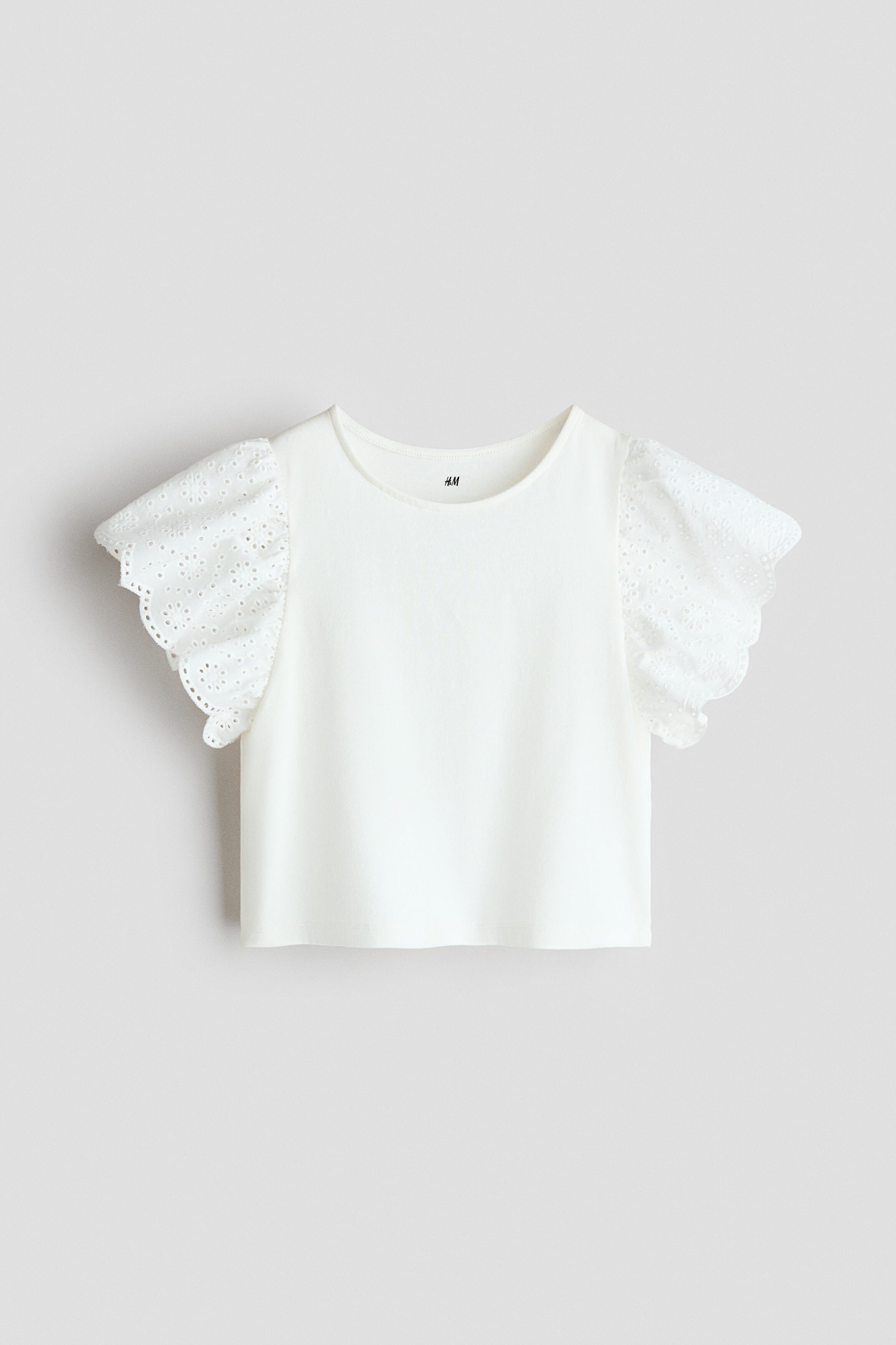 Flutter-sleeved broderie anglaise top