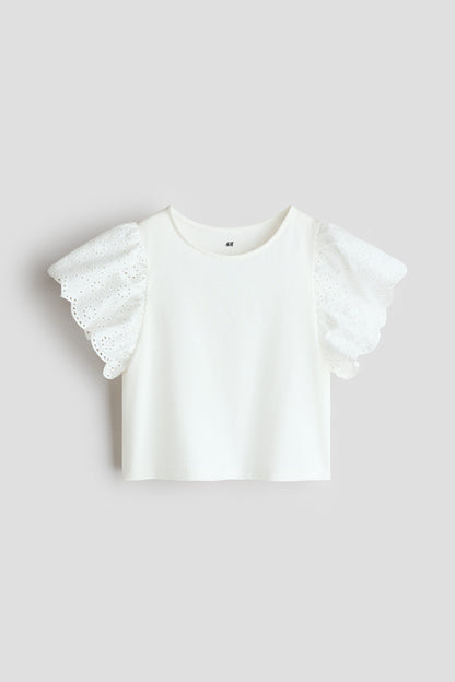 Flutter-sleeved broderie anglaise top