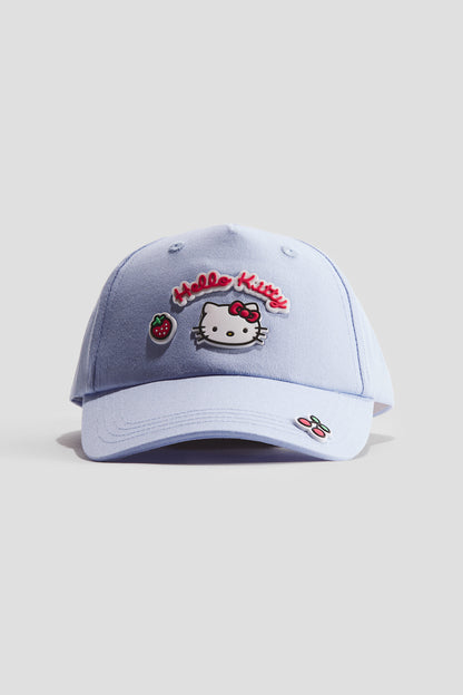 Motif-detail cotton cap - Light Blue Hello Kitty / 6-10 Years