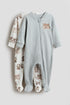 2-pack zip-up sleepsuits - Light Grey Teddy Bears / 12-18 Months