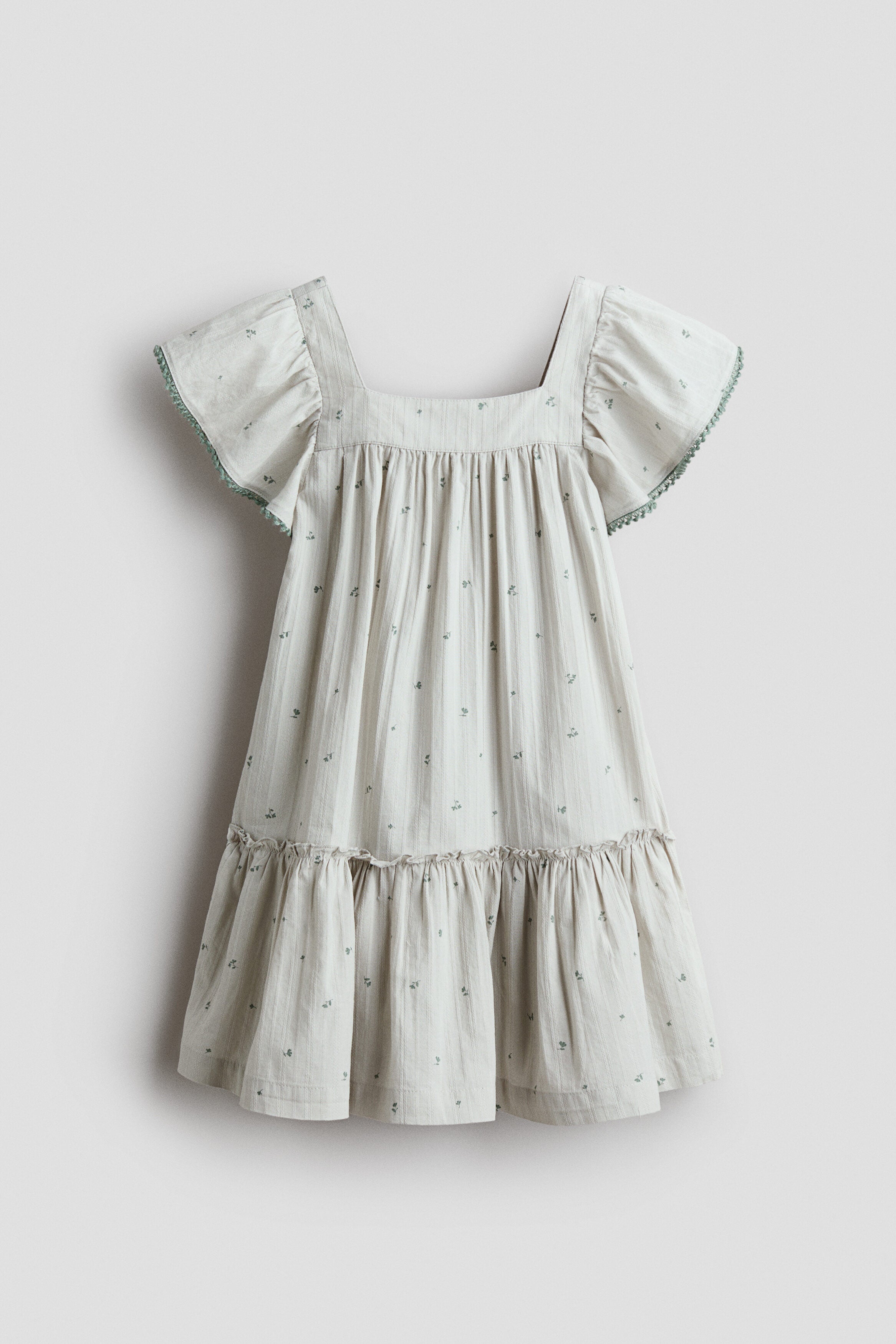 Flared cotton dress - Light Dusty Green Floral / 1.5-2 Years