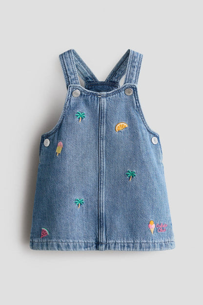 Embroidery-detail denim dungaree dress Image 1 of 2