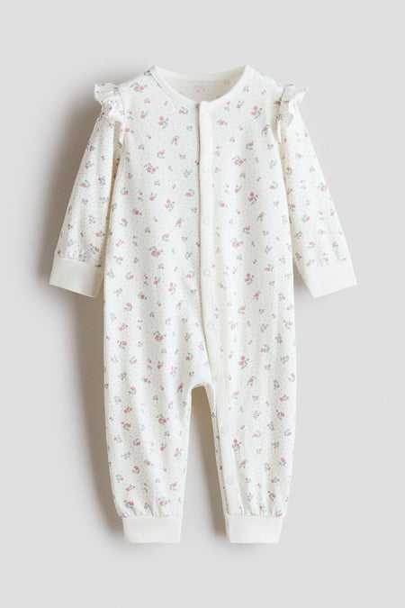 Frill-detail cotton sleepsuit