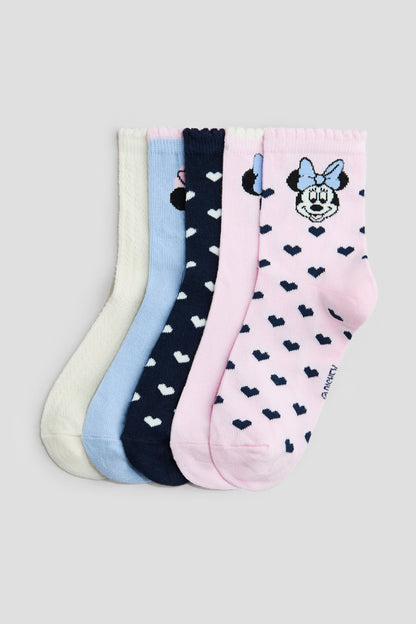 5-pack motif-detail socks - Light Blue Minnie Mouse / 1.5-3.5