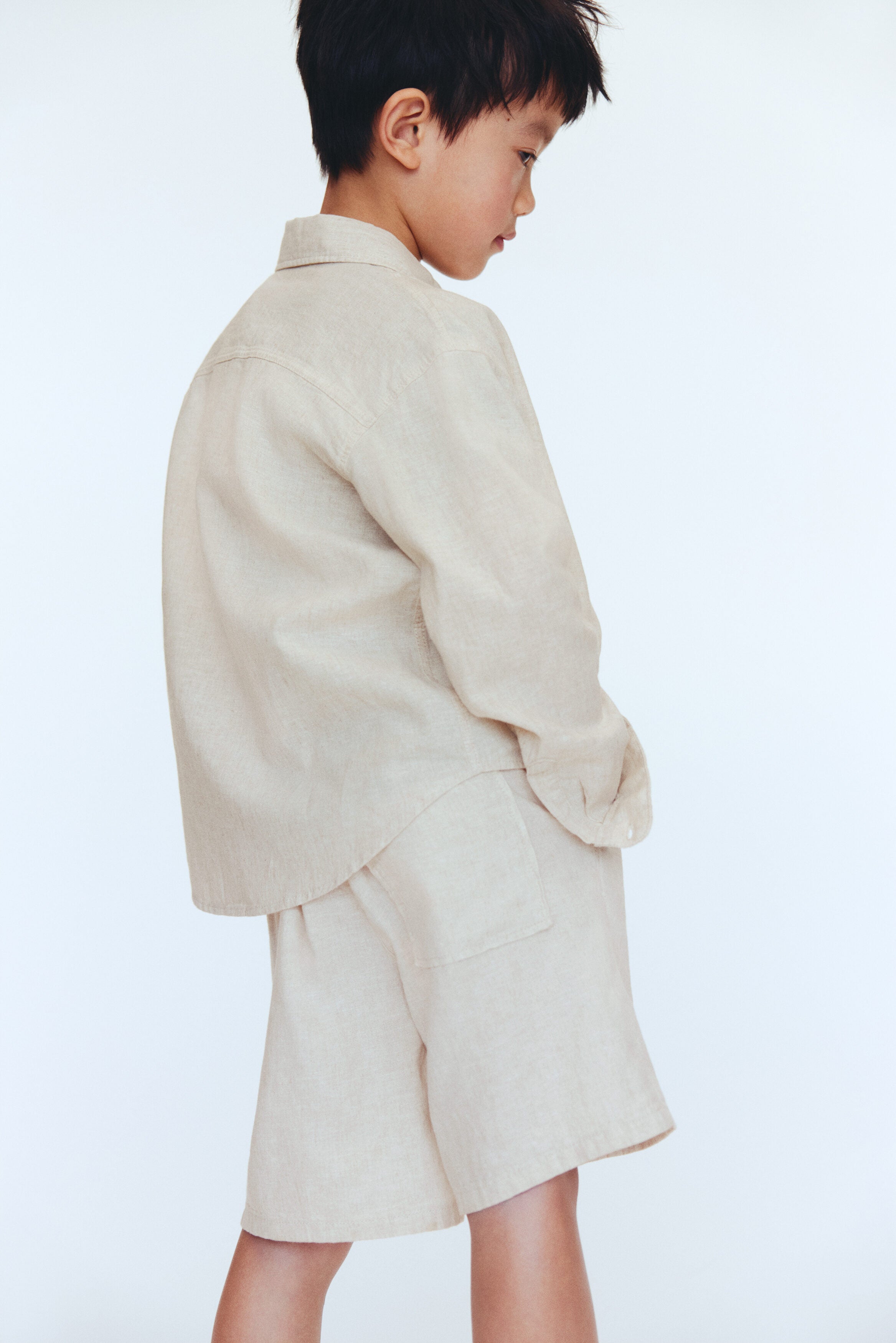 Linen-blend drawstring shorts - Light Beige 1 / 1.5-2 Years