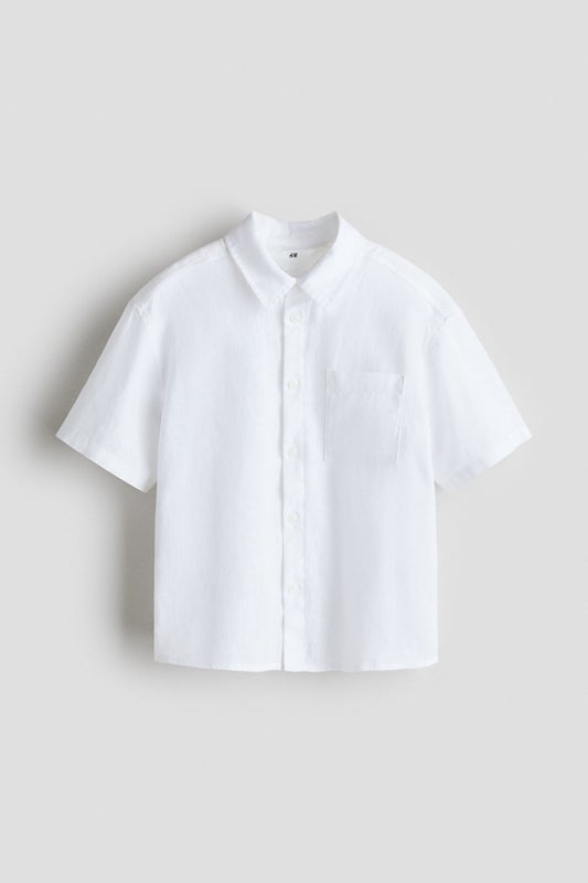 Short-sleeved linen-blend shirt