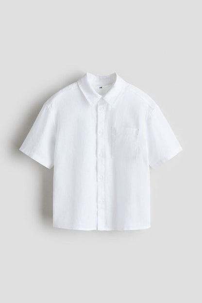 Short-sleeved linen-blend shirt