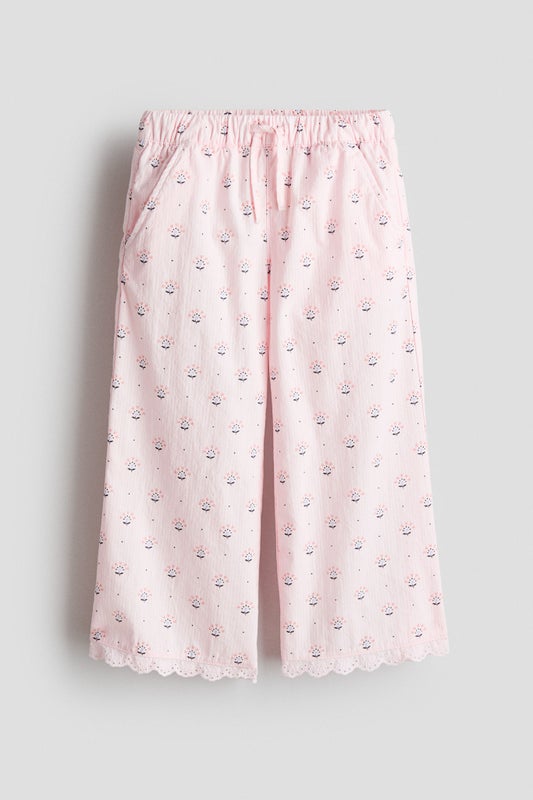 Lace-trimmed seersucker trousers