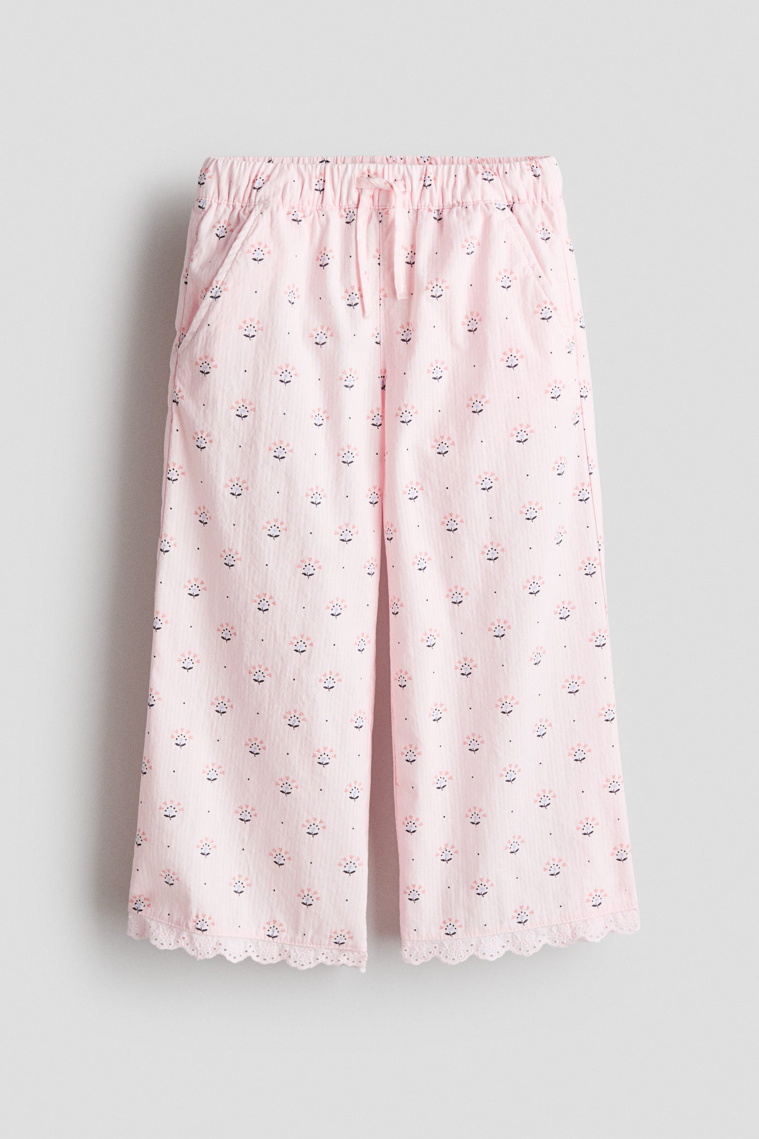 Lace-trimmed seersucker trousers