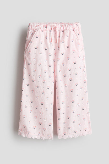 Lace-trimmed seersucker trousers