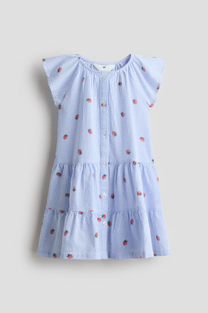 Tiered seersucker dress - Light Blue Strawberries / 1.5-2 Years