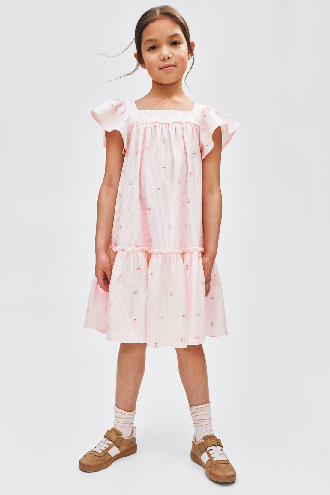 Flared cotton dress - Light Pink Cherries / 1.5-2 Years