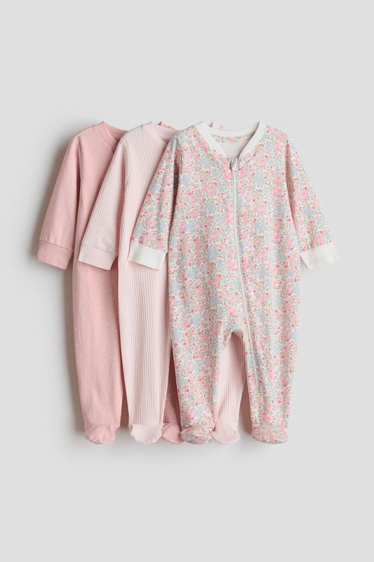 3-pack zip-up sleepsuits