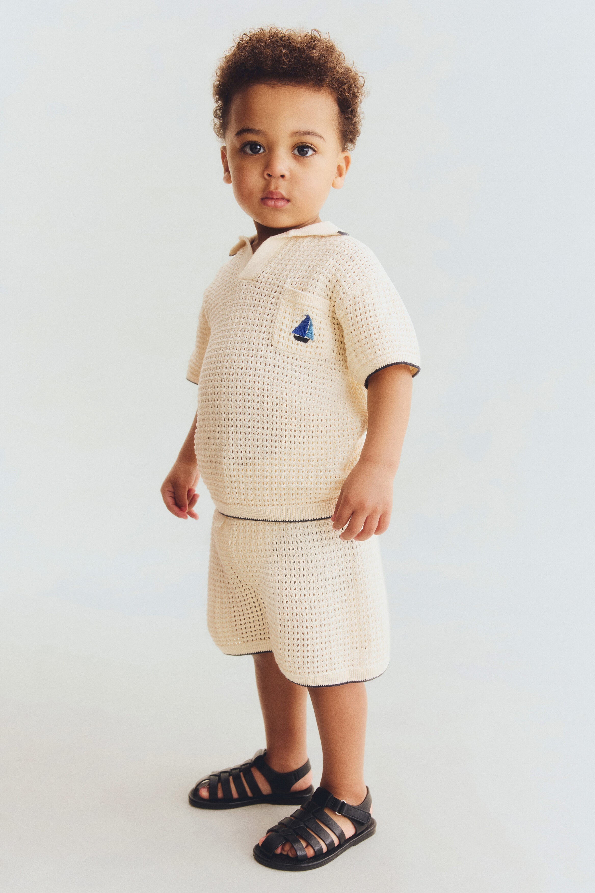 2-piece hole-knit cotton set