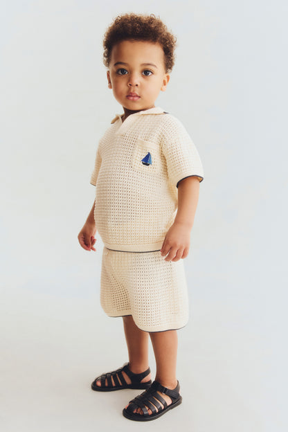 2-piece hole-knit cotton set