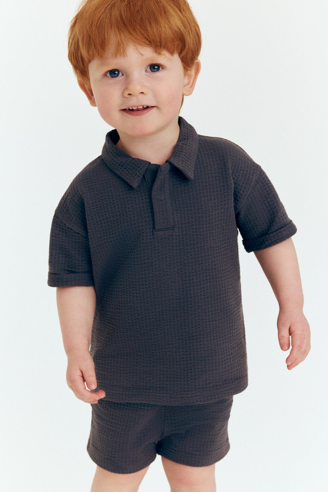 2-piece waffled cotton set - Dark Grey 0 / 12-18 Months