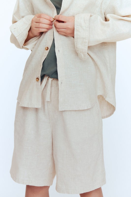 Linen-blend drawstring shorts