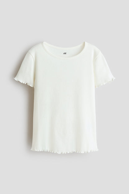 Overlocked ribbed T-shirt - Cream / 4-6 Years
