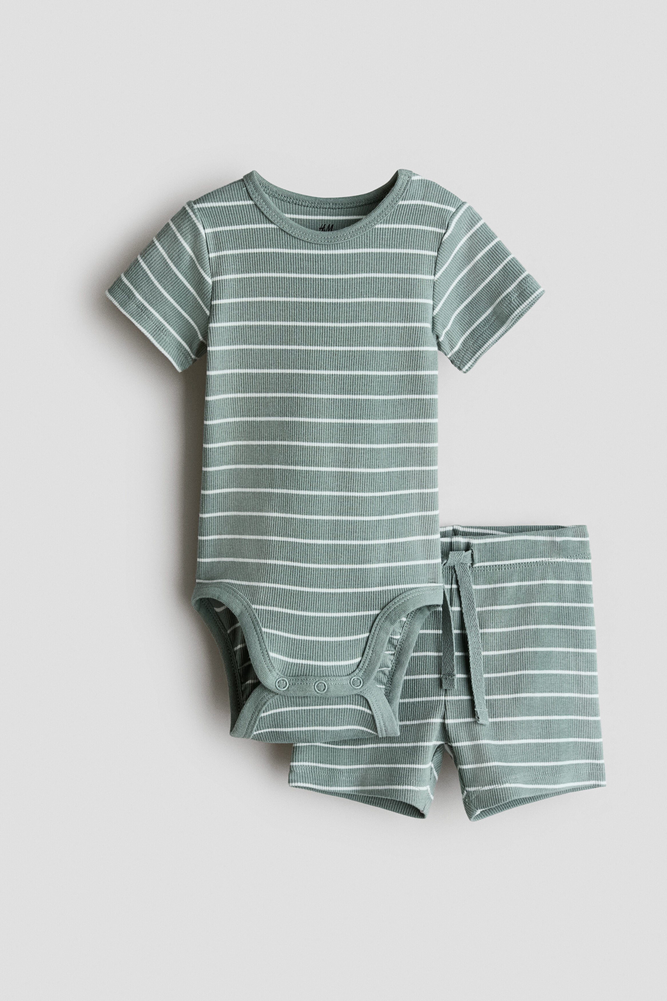 2-piece ribbed cotton set - Green White Striped / 12-18 Months