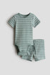 2-piece ribbed cotton set - Green White Striped / 12-18 Months