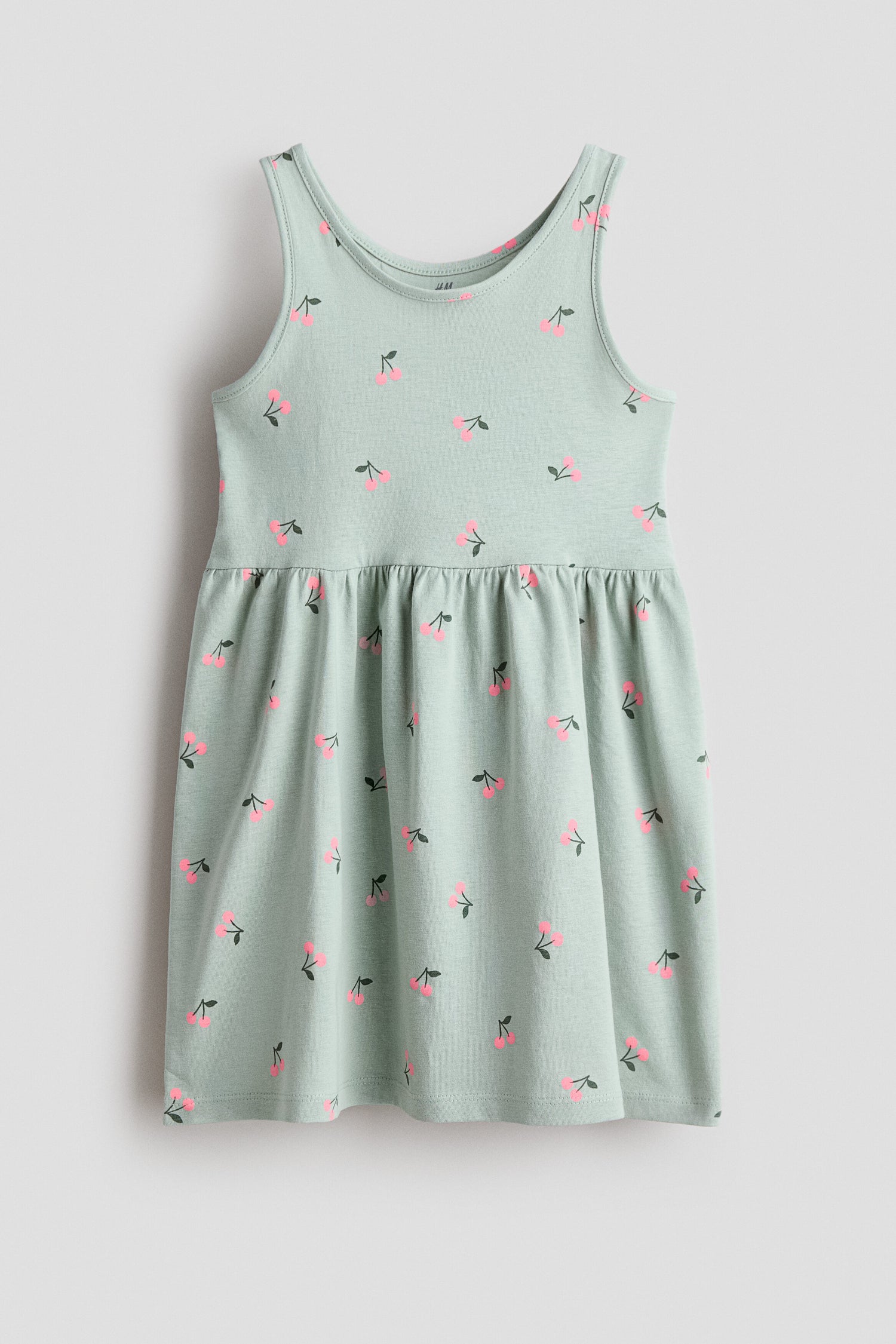 Patterned cotton dress - Light Green Cherries / 1.5-2 Years