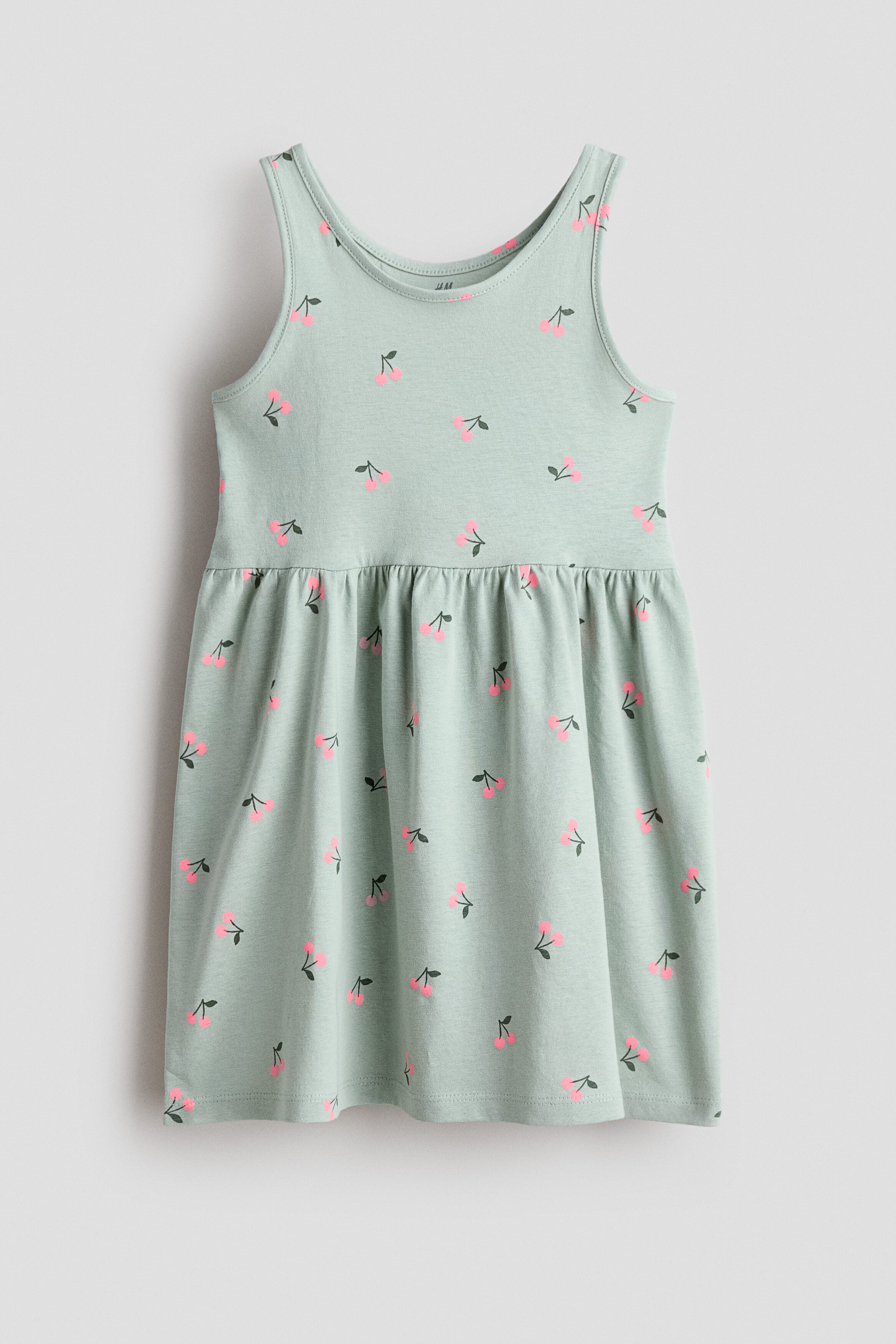Patterned cotton dress - Light Green Cherries / 1.5-2 Years